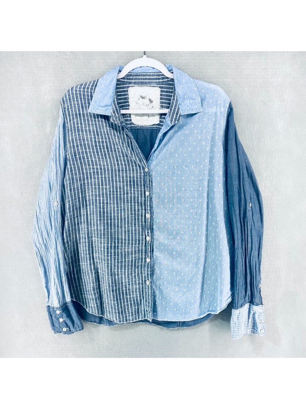 Cino Sundance Top Womens XL Blue Cotton Button Up Cottagecore Blouse